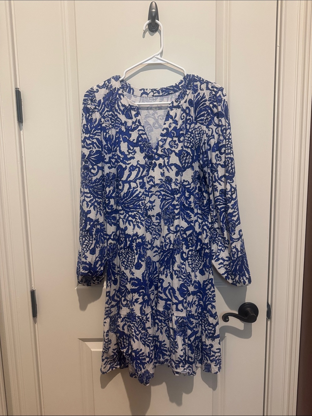 Lilly Pulitzer Blue & White Long Sleeve Printed Dress